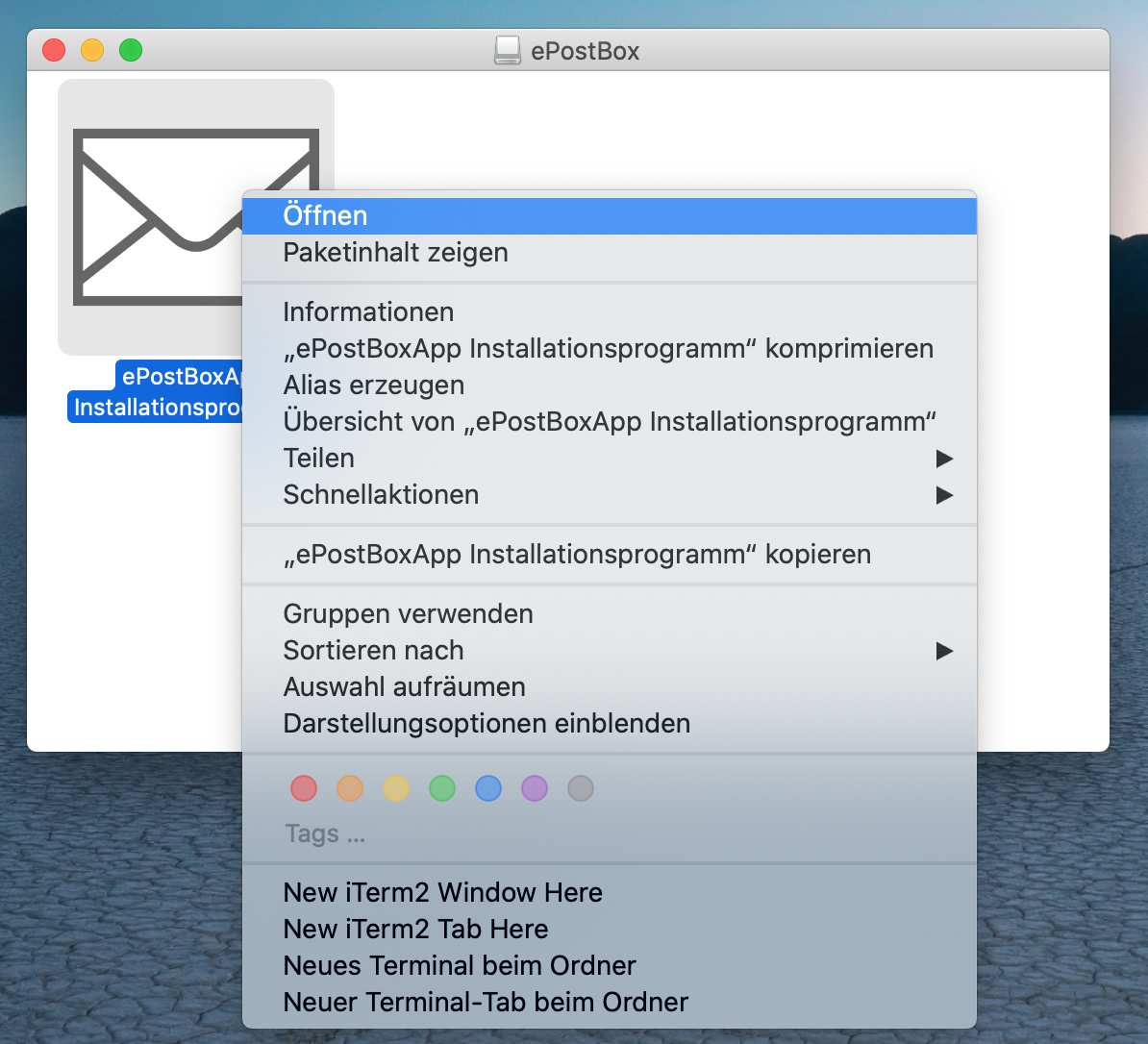 Rechtsklick auf epostbox-Installationsprogramm